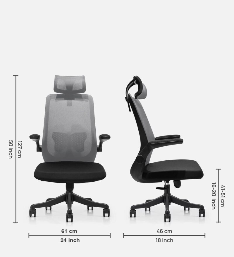 Butterfly High Back Ergonomic Chair in Grey Colour with Headrest - Image 4