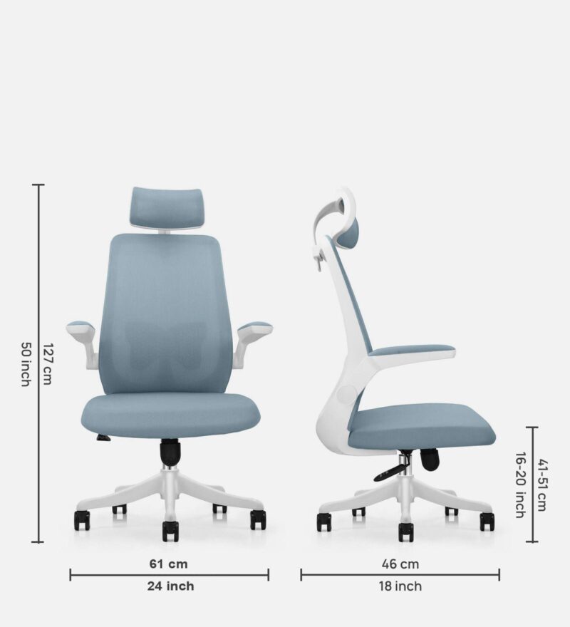 Butterfly High Back Ergonomic Chair in Blue Colour with Headrest - Image 7