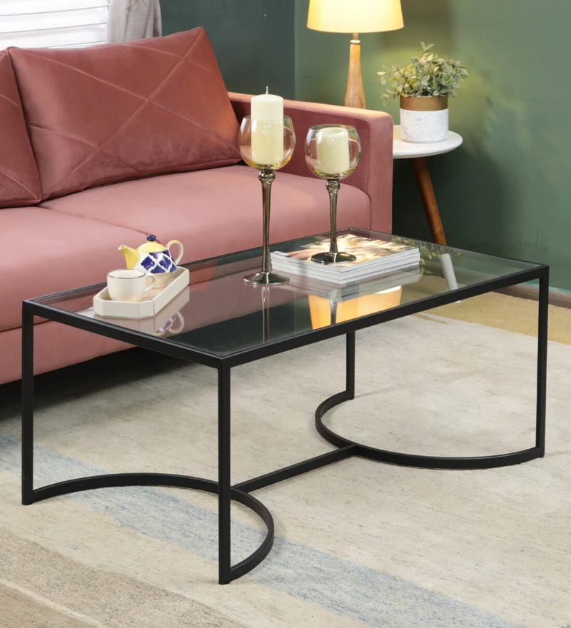 Daniel Center Table in Black Color with Glass Top