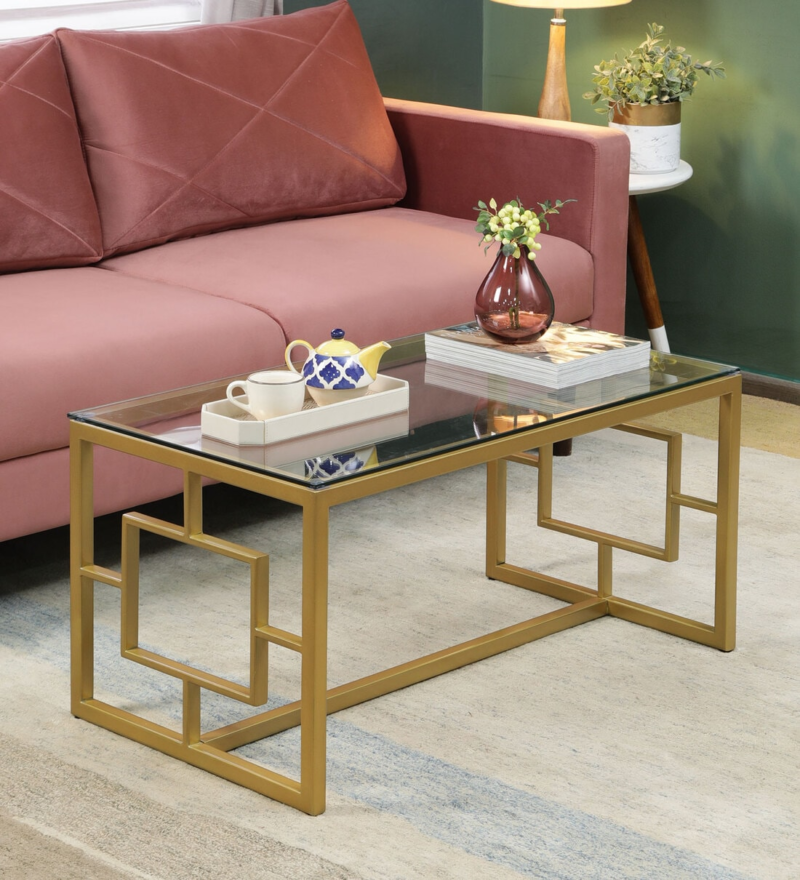 Anny Center Table in Golden Color With Glass Top - Image 4