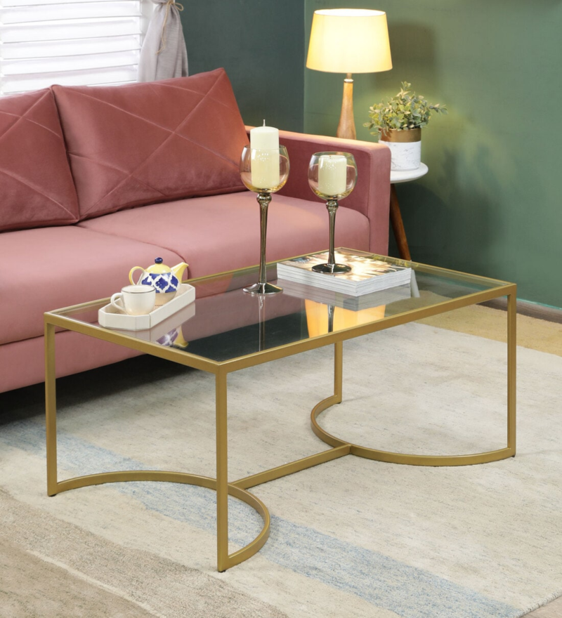 Daniel Center Table in Golden Color with Glass Top