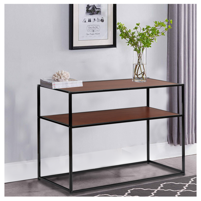 Esta Console Table in Black Colour with Brown Wooden Top - Image 2