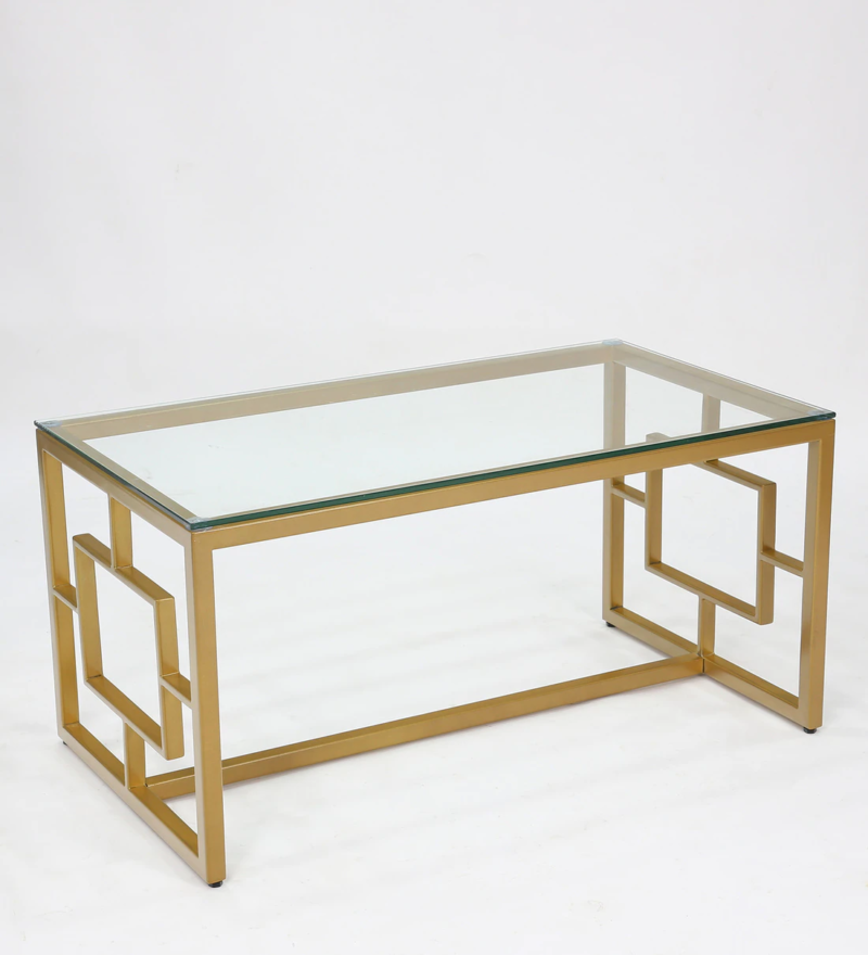 Anny Center Table in Golden Color With Glass Top - Image 3