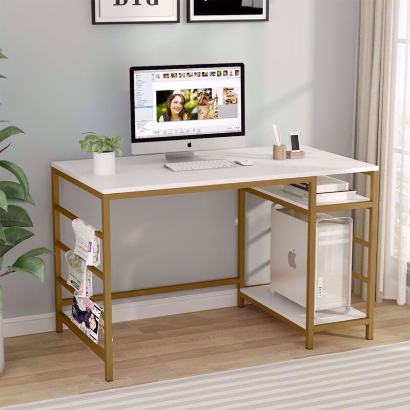 Tux Computer Table in White and Golden Colour - Image 6