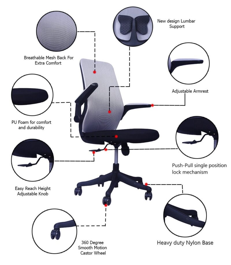 Butterfly Ergonomic Office Chair (Grey) - Image 7