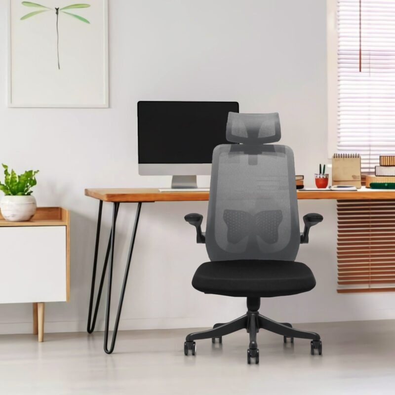 Butterfly High Back Ergonomic Chair in Grey Colour with Headrest