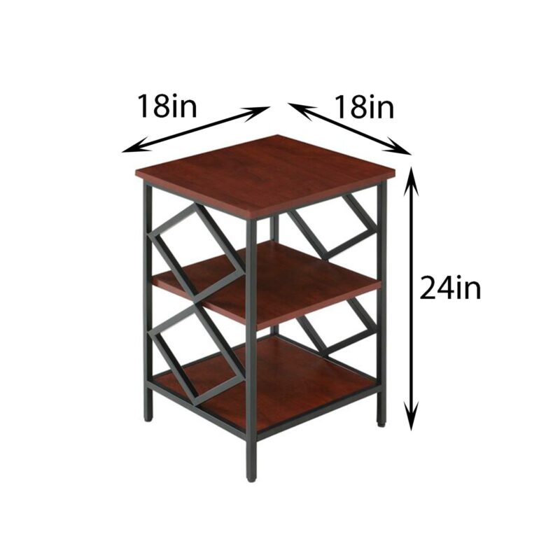 Eric Side Table in Black with Brown Color Wooden Top (3 Tier) - Image 5