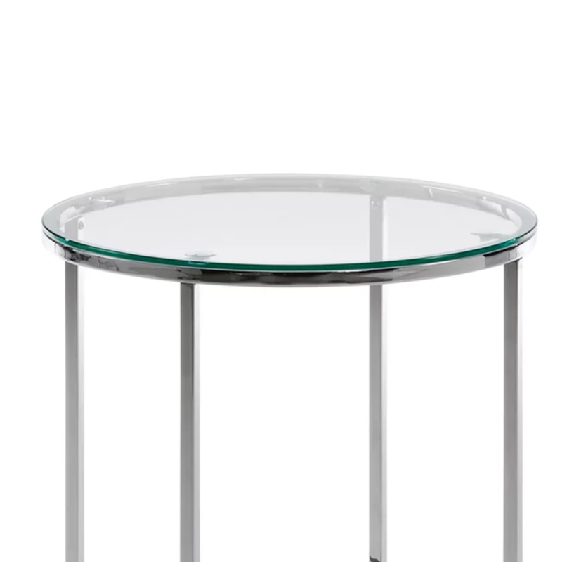 Fint Glass Top Side Table in Stainless Steel (Round Shape) - Image 6