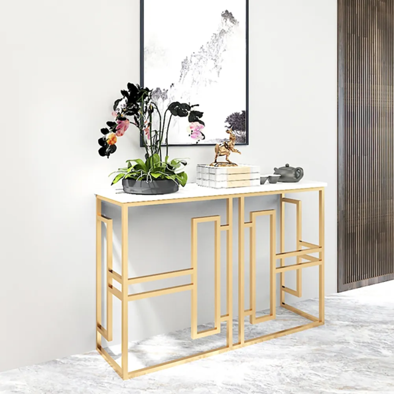 Foster Console Table in Golden Color with Wooden Top