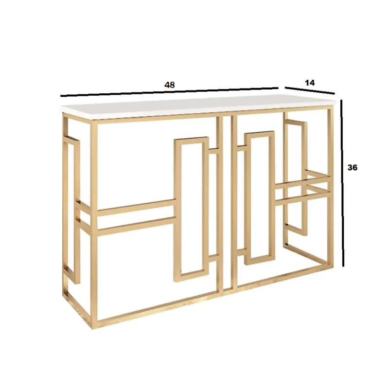 Foster Console Table in Golden Color with Wooden Top - Image 5