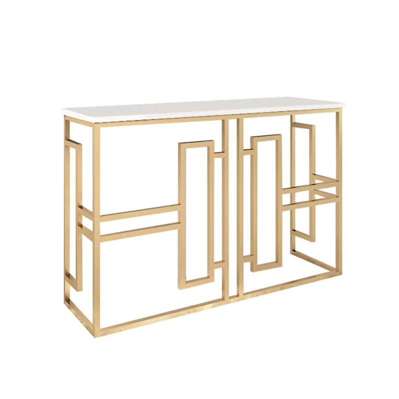 Foster Console Table in Golden Color with Wooden Top - Image 3