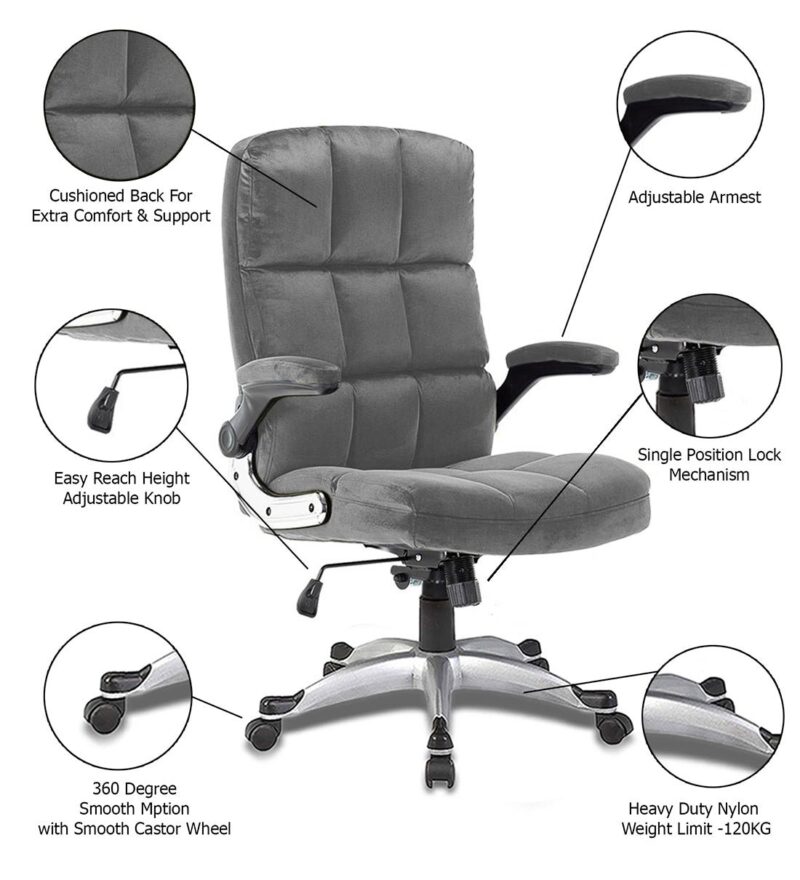 Morse High Back Office Chair in Sky Blue Color with Velvet Fabric - Image 11