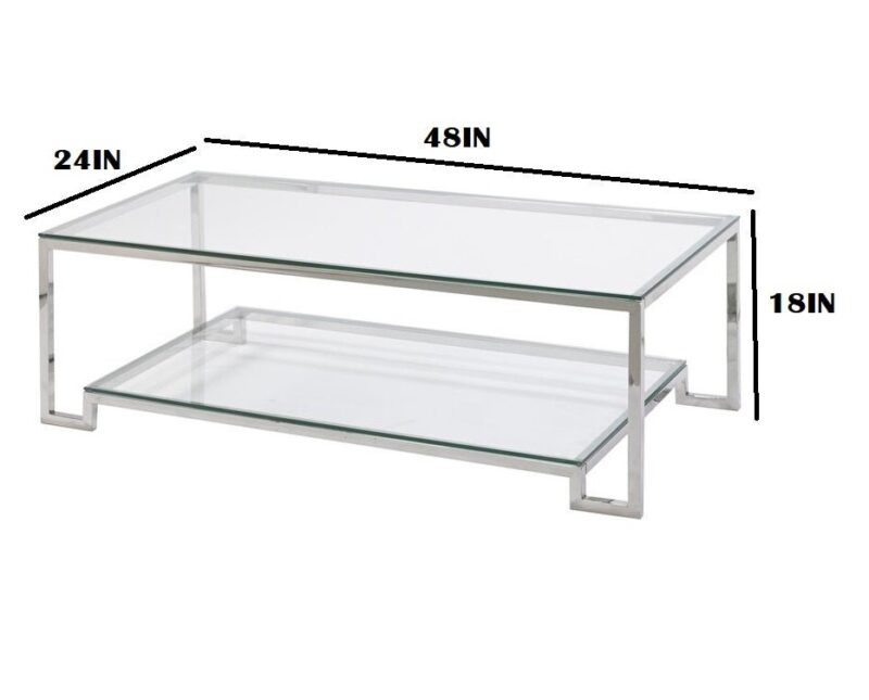 Jack Rectangular Center Table in Stainless Steel with Glass Top - Image 5