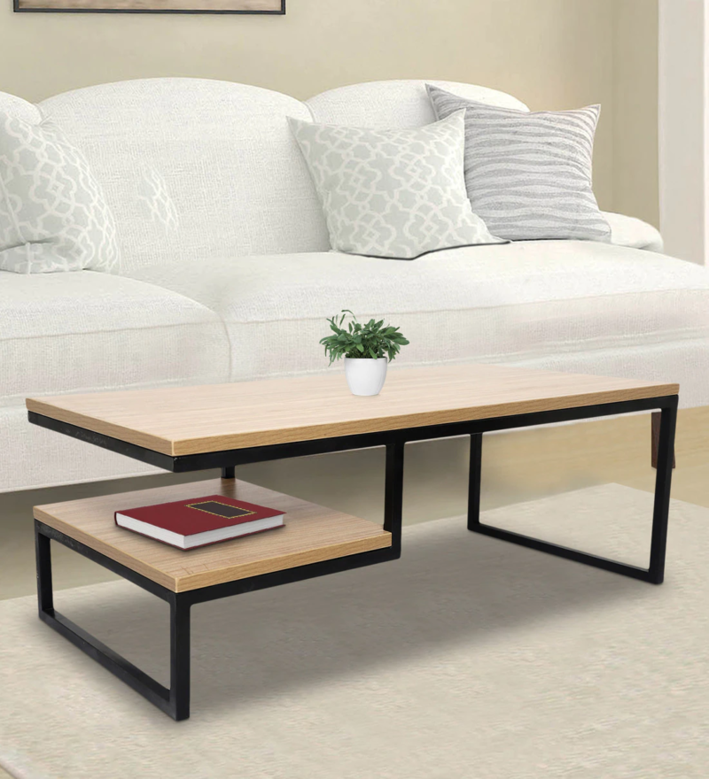 Marlet Center Table in Black Color with Wooden Top(Beige)