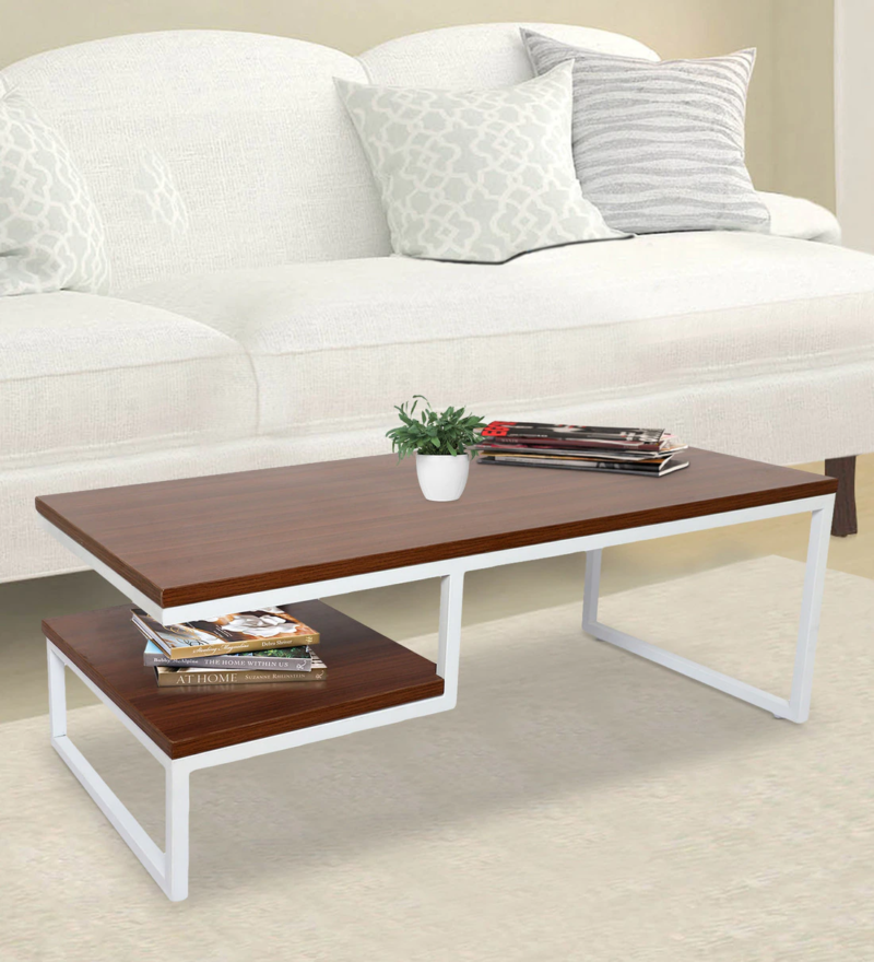 Marlet Center Table in White Color with Brown Wooden Top