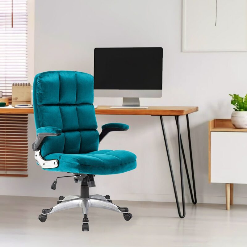 Morse High Back Office Chair in Sky Blue Color with Velvet Fabric