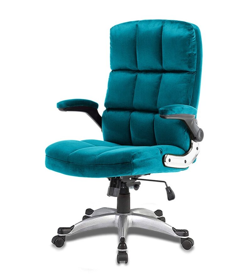 Morse High Back Office Chair in Sky Blue Color with Velvet Fabric - Image 3