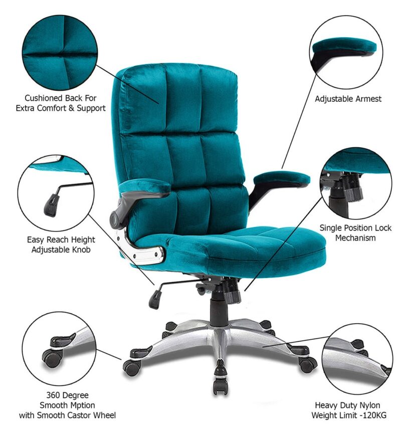 Morse High Back Office Chair in Sky Blue Color with Velvet Fabric - Image 5