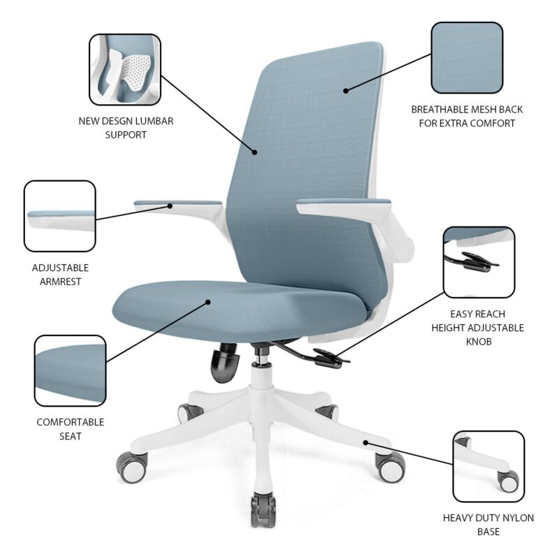 Butterfly Mid Back Ergonomic Office Chair in Light Blue Color - Image 7